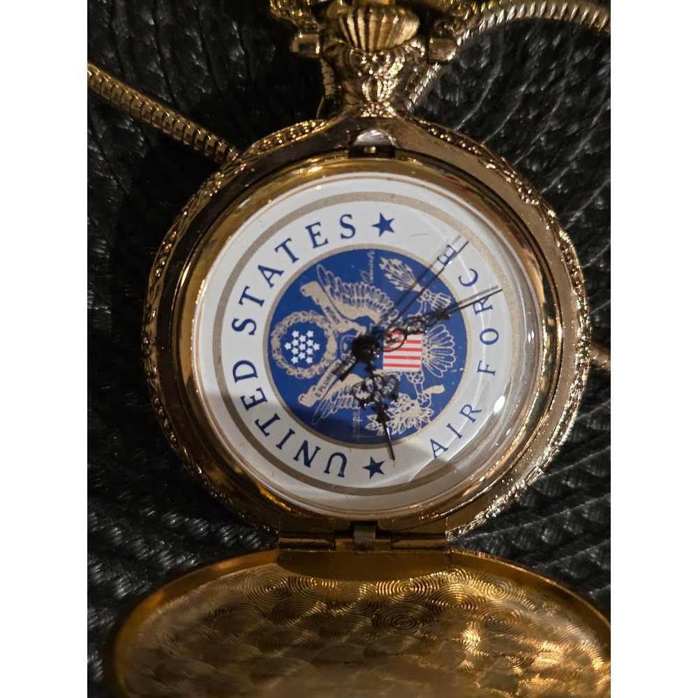 Mens United States Air Force Pocket Watch Gold Tone Chain Keepsake - Picture 4 of 6